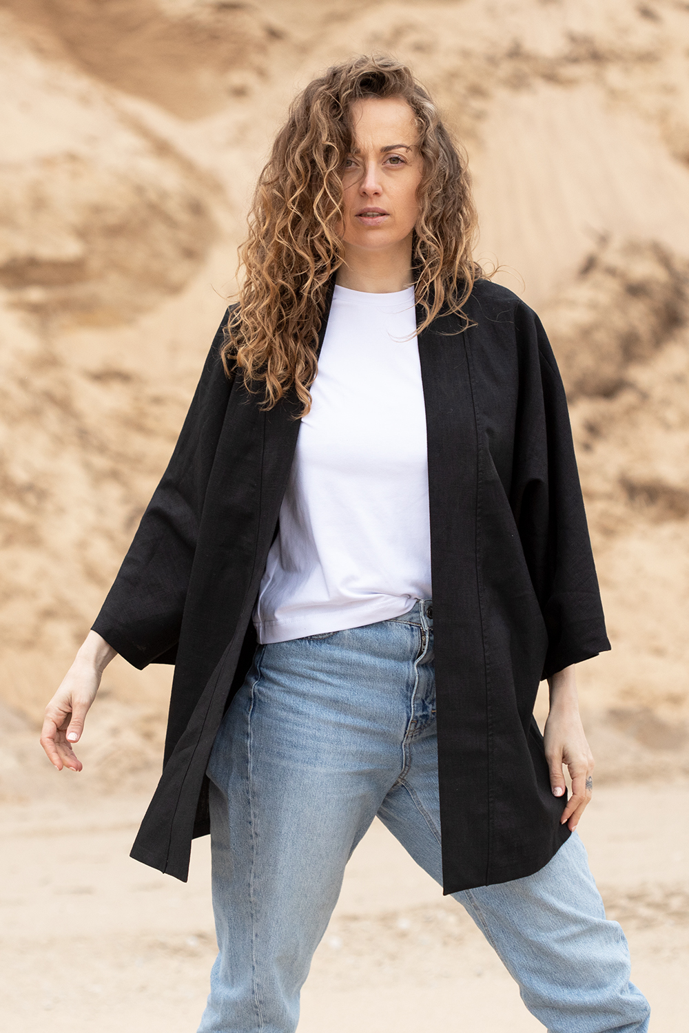 Linane kimonojakk must - Pilt 2